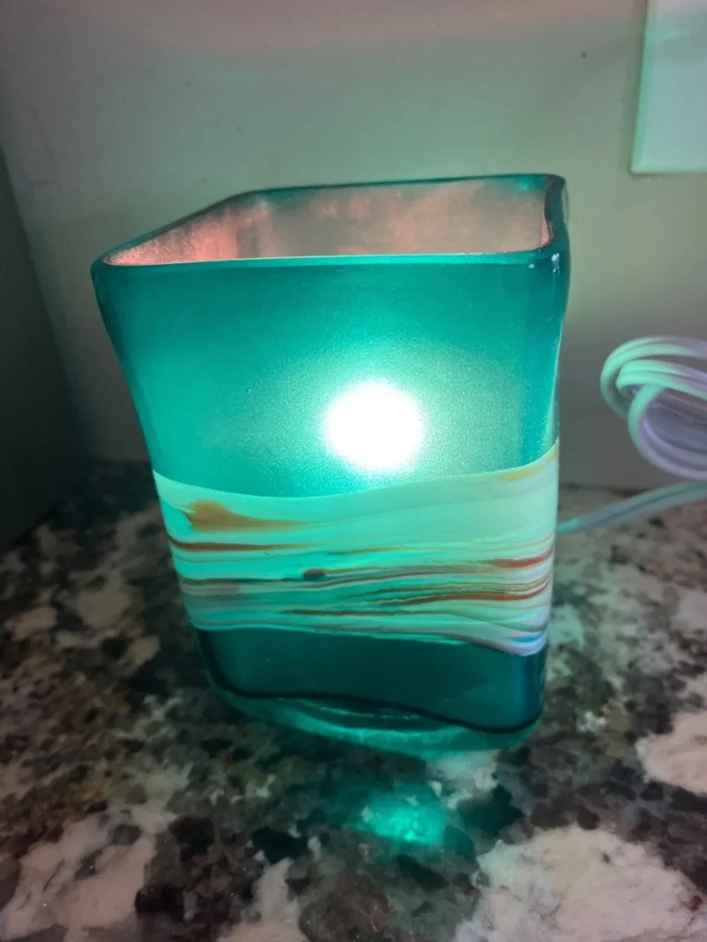 Hand-Blown Glass Teal & Multicolor Electric Candle Warmer Lamp 120V